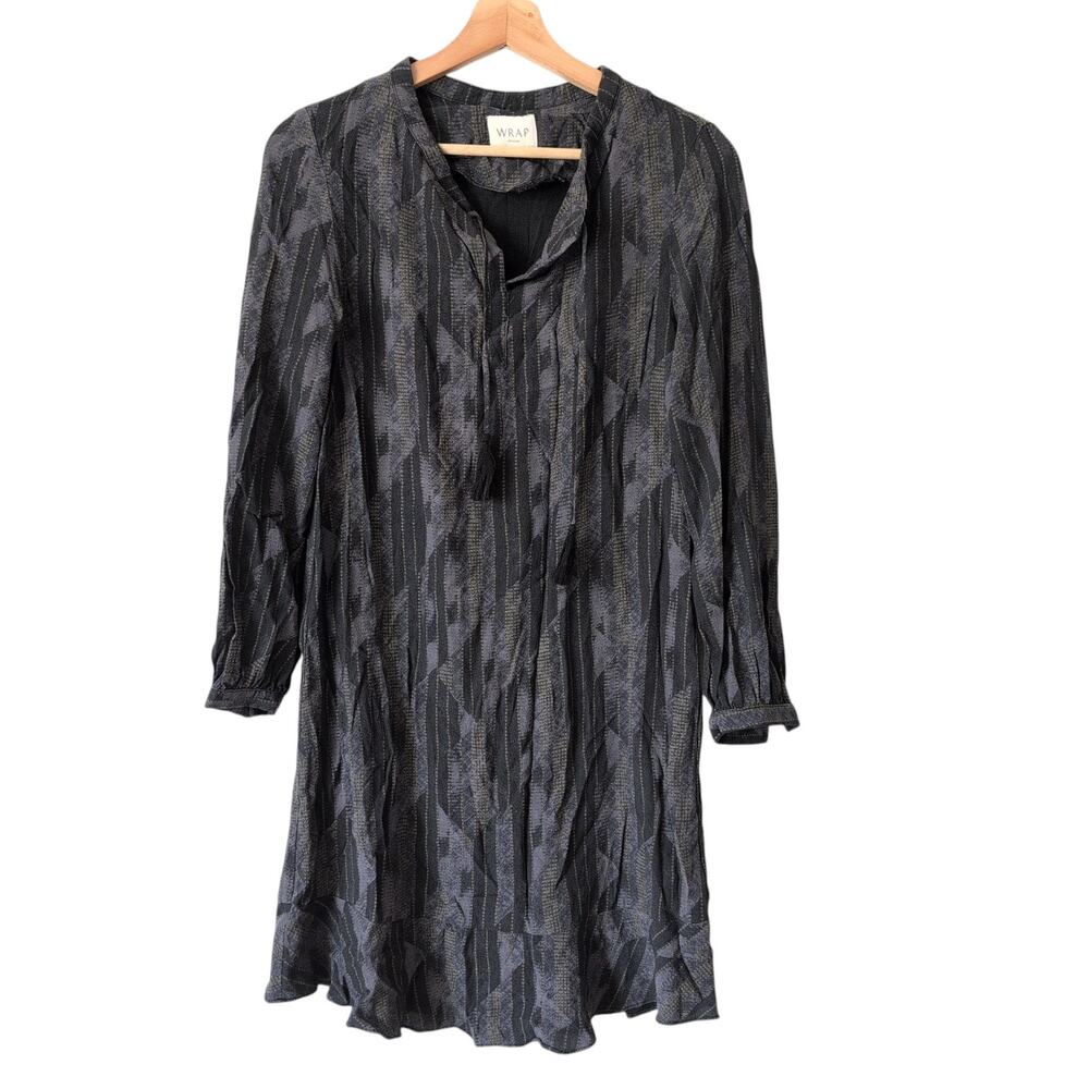 Wrap London Shift Dress US 2 Viscose Gray Blue‎ Long Sleeve Pull On Lagenlook